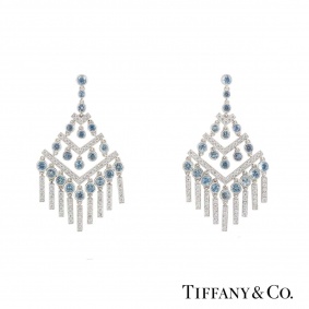 Tiffany & Co. Platinum Diamond & Aquamarine Jazz Chevron Earrings Tiffany & Co. Platinum Diamond & Aquamarine Jazz Chevron Earrings